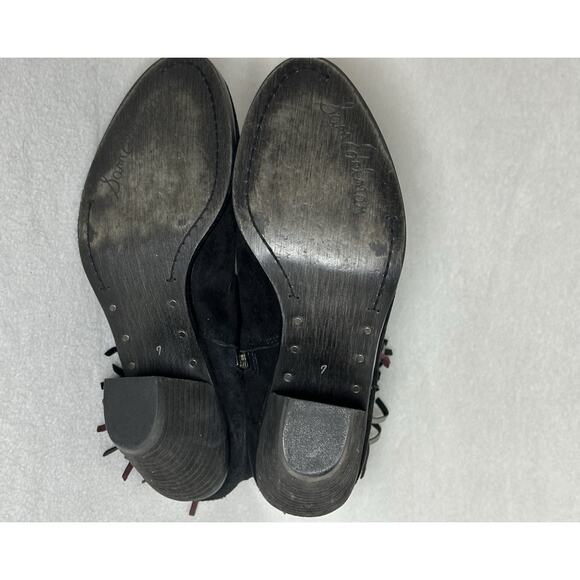Sam Edelman Louie Saddle Fringe Bootie Size 7 M Black Suede Zip Ankle Boots EUC - Picture 4 of 6